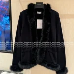 VALENTINO 2025 Fall/Winter Collection 🖤 Fur-Trim Lapel Runway Style Wool Knit Coat for Women