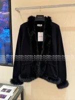 VALENTINO 2025 Fall/Winter Collection 🖤 Fur-Trim Lapel Runway Style Wool Knit Coat for Women