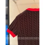 miumiu 2025 Early Fall/Winter Collection ♥️ Colorblock Round Neck Red Jacquard Letter Logo Cable Cashmere Knit Short Sleeve Tee - Image 13