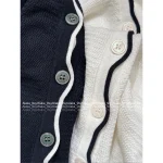 THOM BROWNE 2025 Fall/Winter Collection 👧 Retro Wave Trim Color-Block Minimalist Staple 100% Wool Knit Cardigan for Women - Image 10