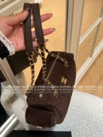 Chanel 2025 Fall/Winter Runway Collection 🐻 Premium Teddy Brown Suede Metal Logo Chain Large Bowling Bag - Image 19