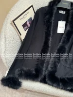 VALENTINO 2025 Fall/Winter Collection 🖤 Fur-Trim Lapel Runway Style Wool Knit Coat for Women - Image 10