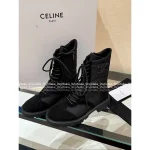 Celine 2025 Fall/Winter Collection 👢 Imported Suede Logo Gear Martin Boots for Women - Image 8