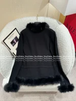 VALENTINO 2025 Fall/Winter Collection 🖤 Fur-Trim Lapel Runway Style Wool Knit Coat for Women - Image 9