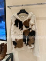 Celine 2025 Early Fall/Winter Collection 🐻 Asymmetric Fur Trim Zip-Front Wool Jacquard Knit Cardigan for Women - Image 16