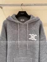 Celine 2025 Early Fall/Winter Collection 🆕 ©️ Hooded Kaixuanmen Logo Gray Tones Wool Knit Cardigan Oversized Fit - Image 16