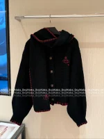 Vivienne Westwood Korean Aesthetic 🪐 2025 Fall/Winter Collection Saturn Embroidered Logo Wool Knit Cardigan with Detachable Scarf - Image 15