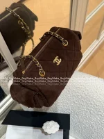 Chanel 2025 Fall/Winter Runway Collection 🐻 Premium Teddy Brown Suede Metal Logo Chain Large Bowling Bag - Image 17
