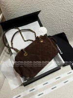 Chanel 2025 Fall/Winter Runway Collection 🐻 Premium Teddy Brown Suede Metal Logo Chain Large Bowling Bag - Image 16