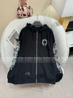 CHROME HEARTS 2025 Fall/Winter Collection 🤍 Hooded Design Cuff Sanskrit Print Logo Zip-Front Jacket - Image 15