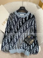 Dior 2025 Fall/Winter Collection 💙 Round Neck Jacquard Letter Logo Blue Pullover Cashmere Wool Sweater - Image 11