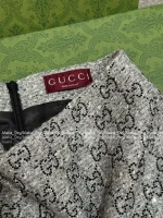 Gucci 2025 Fall/Winter Collection 🩶 All-Over 3D Jacquard Logo Crystal Embroidery Gray Tone Blazer / Midi Skirt - Image 9