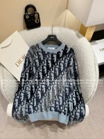 Dior 2025 Fall/Winter Collection 💙 Round Neck Jacquard Letter Logo Blue Pullover Cashmere Wool Sweater - Image 10