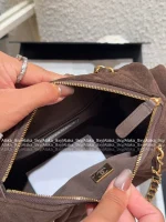 Chanel 2025 Fall/Winter Runway Collection 🐻 Premium Teddy Brown Suede Metal Logo Chain Large Bowling Bag - Image 14