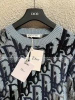 Dior 2025 Fall/Winter Collection 💙 Round Neck Jacquard Letter Logo Blue Pullover Cashmere Wool Sweater - Image 9