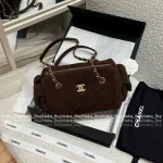 Chanel 2025 Fall/Winter Runway Collection 🐻 Premium Teddy Brown Suede Metal Logo Chain Large Bowling Bag