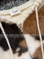 Celine 2025 Early Fall/Winter Collection 🐻 Asymmetric Fur Trim Zip-Front Wool Jacquard Knit Cardigan for Women - Image 30