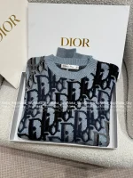 Dior 2025 Fall/Winter Collection 💙 Round Neck Jacquard Letter Logo Blue Pullover Cashmere Wool Sweater - Image 24