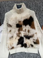 Celine 2025 Early Fall/Winter Collection 🐻 Asymmetric Fur Trim Zip-Front Wool Jacquard Knit Cardigan for Women - Image 28