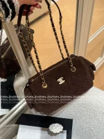 Chanel 2025 Fall/Winter Runway Collection 🐻 Premium Teddy Brown Suede Metal Logo Chain Large Bowling Bag - Image 32