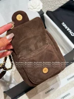 Chanel 2025 Fall/Winter Runway Collection 🐻 Premium Teddy Brown Suede Metal Logo Chain Large Bowling Bag - Image 31