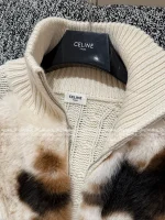 Celine 2025 Early Fall/Winter Collection 🐻 Asymmetric Fur Trim Zip-Front Wool Jacquard Knit Cardigan for Women - Image 26