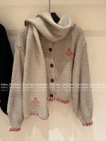 Vivienne Westwood Korean Aesthetic 🪐 2025 Fall/Winter Collection Saturn Embroidered Logo Wool Knit Cardigan with Detachable Scarf - Image 24