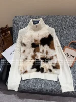 Celine 2025 Early Fall/Winter Collection 🐻 Asymmetric Fur Trim Zip-Front Wool Jacquard Knit Cardigan for Women - Image 23