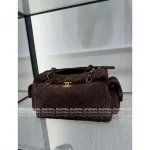 Chanel 2025 Fall/Winter Runway Collection 🐻 Premium Teddy Brown Suede Metal Logo Chain Large Bowling Bag - Image 25