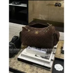 Chanel 2025 Fall/Winter Runway Collection 🐻 Premium Teddy Brown Suede Metal Logo Chain Large Bowling Bag - Image 24