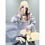 miumiu 2025 Early Fall/Winter Collection ❄️ Blue Snowflake Fair Isle Round Neck Wool Pullover 🐑 - Image 7