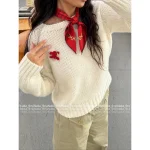 Celine 2025 Early Fall/Winter Collection ♥️ Brooch Logo Round Neck Wool Knit Pullover for Women - Image 3