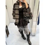 miumiu 2025 Early Fall/Winter Collection 🩶 Color-Block Plaid Fleece Zip-Up Furry Jacket Oversized Fit - Image 11