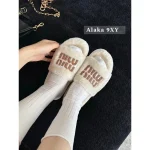 miumiu 2024 Fall/Winter Collection 🐑 Genuine Leather Letter Logo Wool Slippers for Women - Imported Australian Wool Fabric ~ Super Comfortable - Image 6