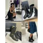 Chanel Vintage Vintage Series 🔍©️©️ Metal Button Embellished Embroidered Letter Logo Imported Calfskin Leather Ankle Boots for Women