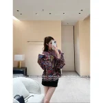 Chanel 2025 Fall/Winter Collection 🌈 Painted Line Print Logo Crystal Button Stand-Collar Silk-Cotton Blouse for Women - Image 2