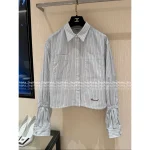 Chanel 25/26 Spring Collection 🆕 Runway Style Vertical Stripe Embroidery Metal Chain ⛓️ Blouse for Women