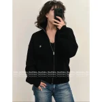 Celine 2025 Early Fall/Winter Collection 🔍 Minimalist Embroidered Logo Zip-Front Wool Knit Cardigan for Women - Image 4