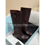 Prada High-Quality Beauty Style ~ 2025 Early Fall/Winter Collection Wide-Calf Motorcycle Boots 👢 Custom Imported Leather Gift Box