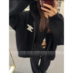 Celine Fall/Winter Must-Have 🖤 2025 Early Fall/Winter Collection Classic Terry Jacquard Logo Hooded Wool Knit Cardigan - Image 10