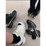 Chanel 2025 Fall/Winter Collection 🖤 Imported Leather Mesh Detail Block Heel Logo Sneakers for Women - Image 2