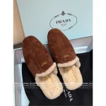Prada 2025 Early Fall/Winter Collection 🐻 Imported Shearling 🐑 Calfskin Leather in Maillard Tones Slip-On Furry Slippers - Image 4