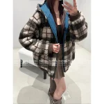 miumiu "Reversible Style" 🐻 2025 Early Fall/Winter Collection Fleece Plaid & Denim Patchwork Oversized Furry Jacket for Women - Image 7