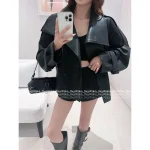 ACNE STUDIOS 2025 New Designer Stand-Collar PU Pebbled Shearling-Texture Jacket for Women - Image 13