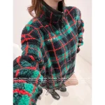 miumiu 2025 Early Fall/Winter Collection 💚 Color-Block Plaid Fleece Zip-Up Furry Jacket Oversized Fit - Image 3