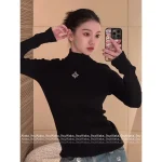Louis Vuitton 2025 Early Fall/Winter Collection 🔍 Embroidered Logo Mock Neck Black Slim-Fit Wool Knit Base Layer for Women - Slimming & Elegant - Image 4