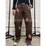 CHROME HEARTS 2025 Fall/Winter Collection 🤎 Maillard Brown Tones Pink Genuine Leather Cross Detail Cargo Pants - Image 8