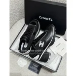Chanel 2025 Fall/Winter Collection 🖤 Imported Leather Mesh Detail Block Heel Logo Sneakers for Women - Image 7