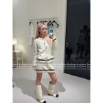 Chanel 2025 Fall/Winter CoCo Neigh Ski Collection 🤍 Teddy Cream Faux Fur Round Neck Kashmir Cashmere/Silk Cardigan & Midi Skirt for Women - Image 12