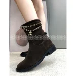 Chanel 2025 Fall/Winter Collection 👢 Lucky Four-Leaf Clover Metal Chain ⛓️ Pendant Ankle Boots for Women - Image 6
